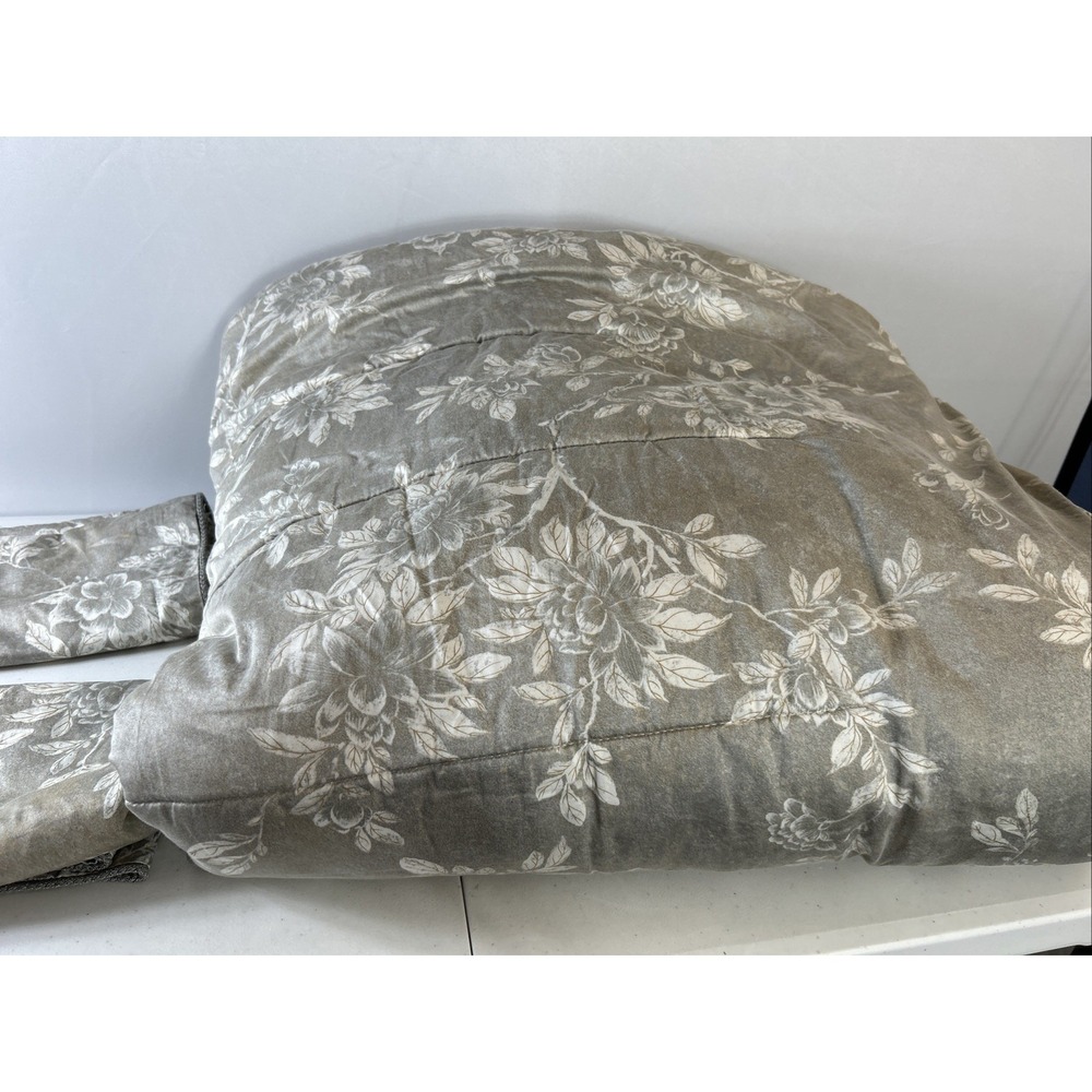 Ralph  Lauren ODEON FLORAL‎ Silver Bronze Grey Comforter Queen + 2 Shams
